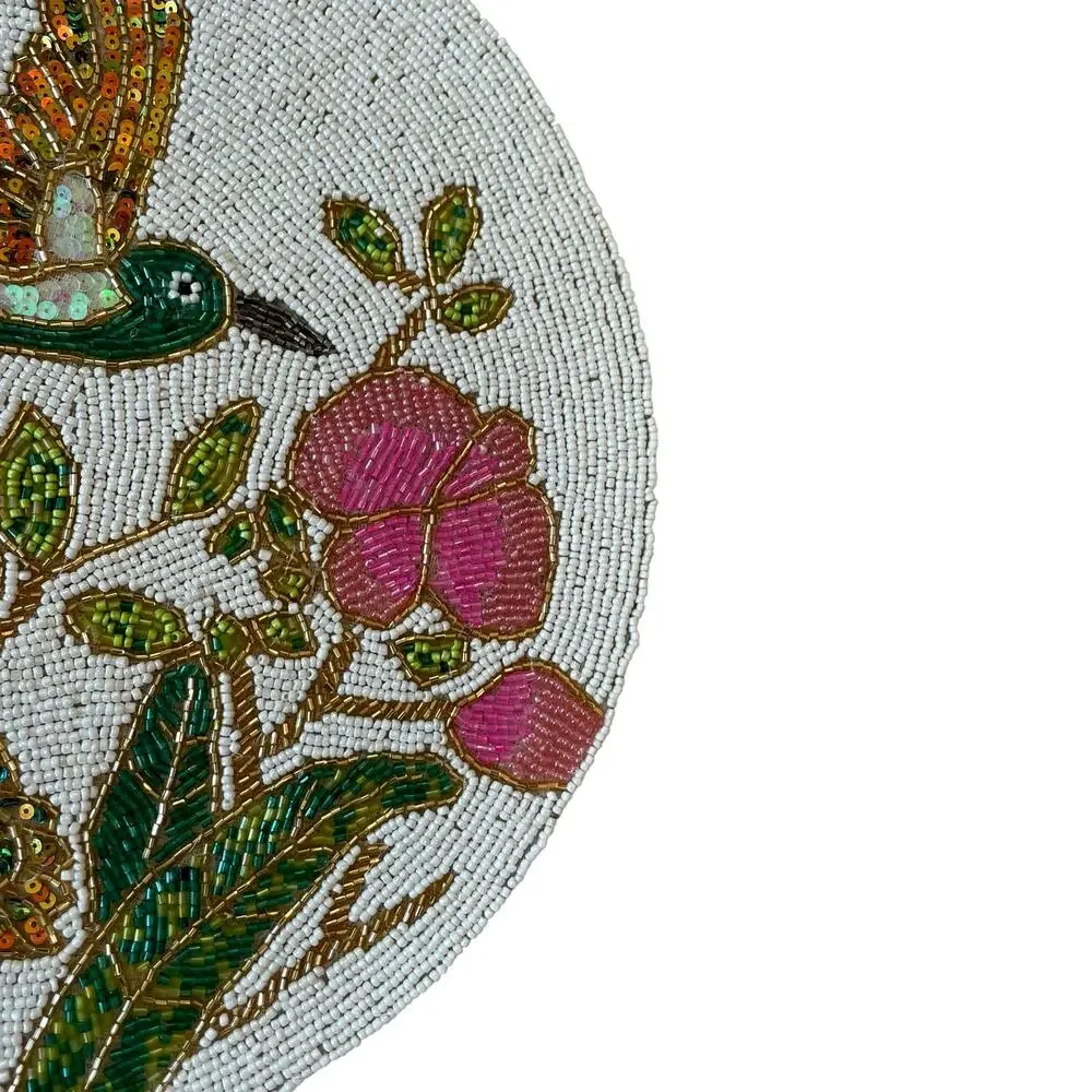 Nicole Miller Glass Beaded Placemat Charger 15in Colorful Bird & Floral NEW